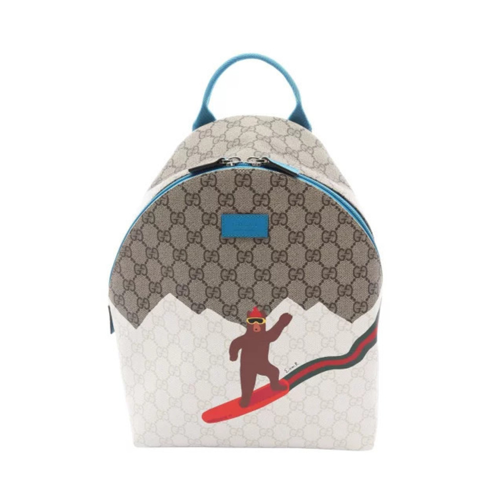 Gucci GG Supreme Backpack Canvas Leather Beige Cream Multicolor
